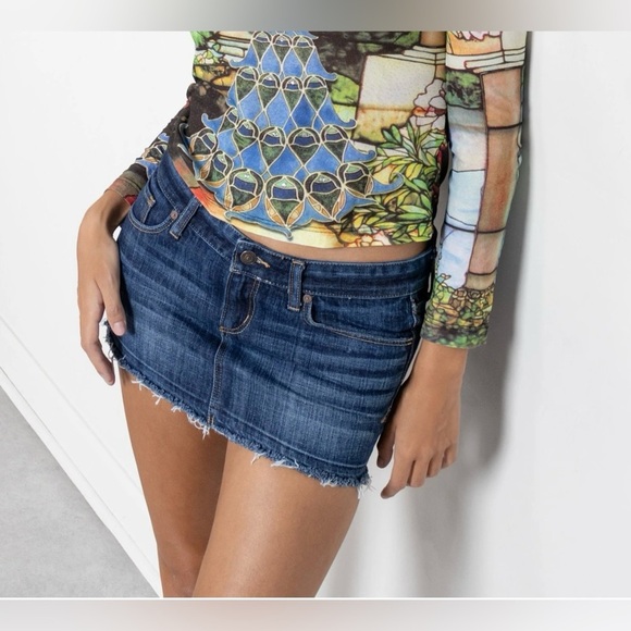 Y2K Abercrombie & Fitch Denim micro mini Skirt Sz 10 - Picture 1 of 13